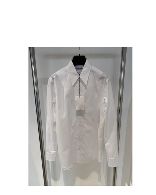 Bottega Veneta White Pleated-Yoke Long-Sleeved Shirt