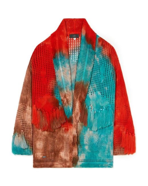 Alanui Red California Dreaming Tie-Dyed Fringed Cardigan