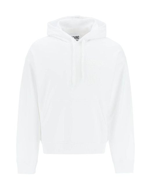 Moschino White Long-Sleeved Drawstring Hoodie for men