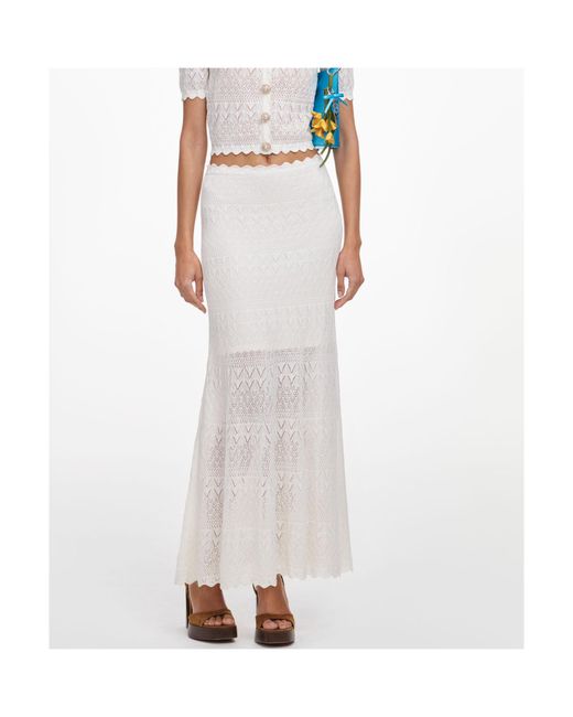 Self-Portrait White Wool Openwork Knit Midi Skirt