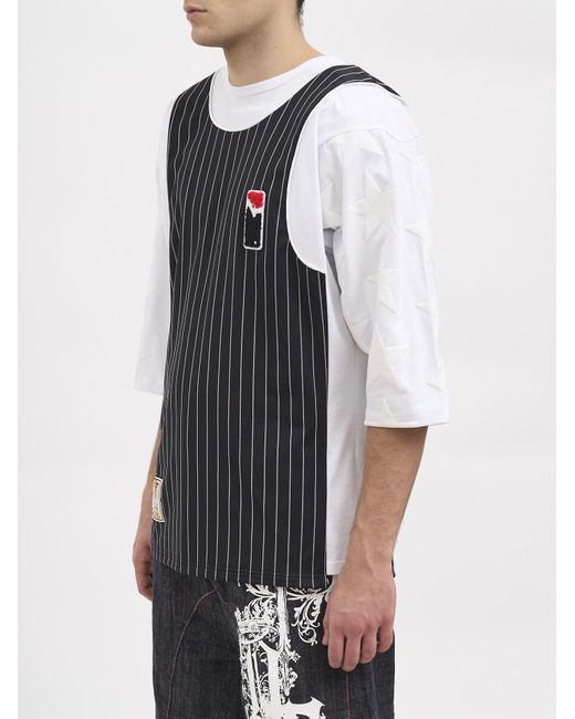 PDF CHANNEL Black Pdf Pinstripe Layered Logo T-Shirt for men