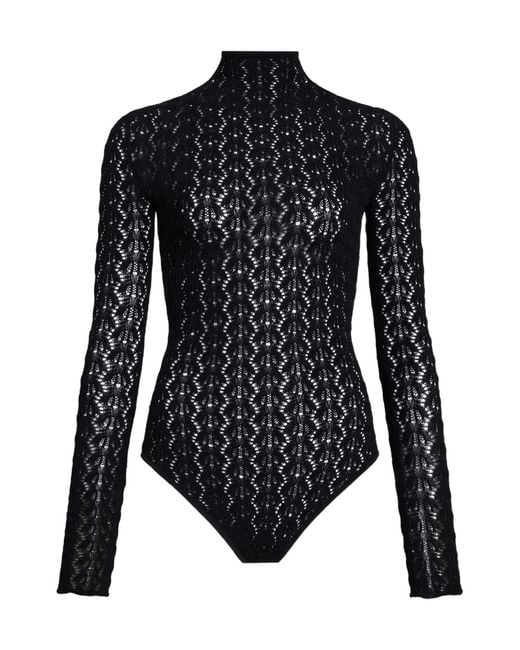 Alaïa Black Highneck Stretch Lace Bodysuit