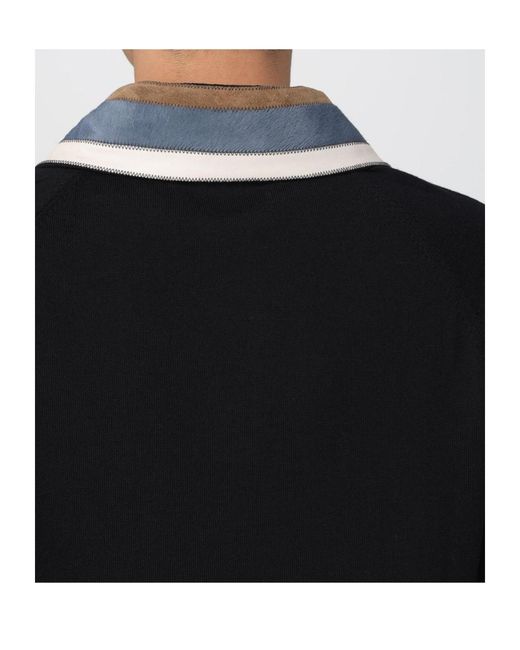 Marni Black Patchwork Gauge Polo Shirt for men