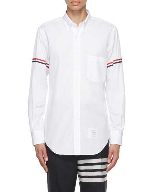 Thom Browne White Rwb Striped Long-Sleeved Shirt for men