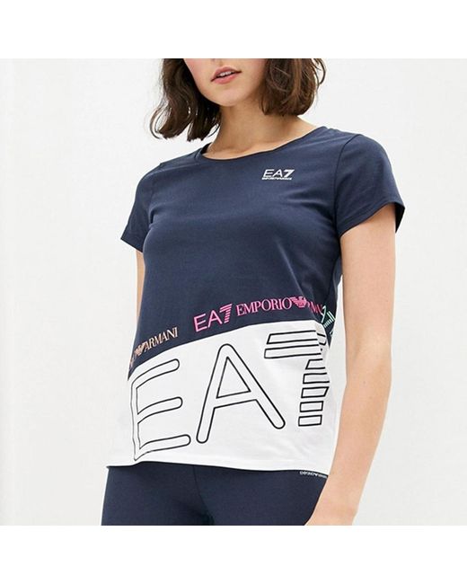 EA7 Blue T-Shirt With Round Neck And Short Sleeves