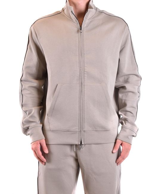 Emporio Armani Gray Logo-Jacquard Zip-Up Stretch-Cotton Sweatshirt for men