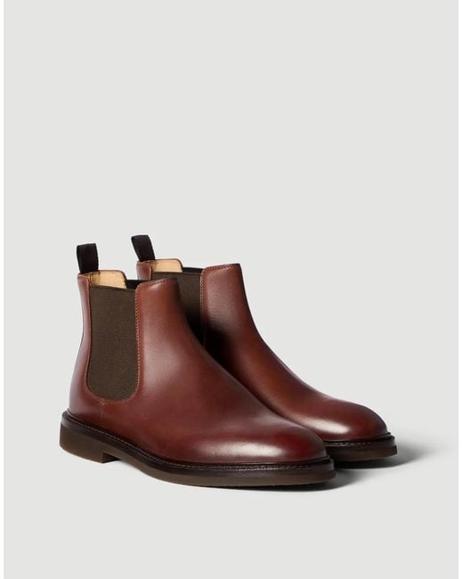 Brunello Cucinelli Brown Waxed Calfskin Chelsea Boots for men