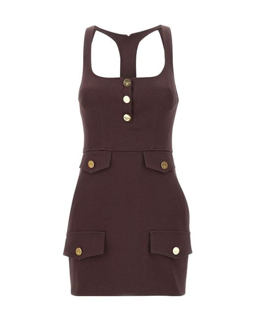 Elisabetta Franchi Purple Buttoned Utility Mini Dress