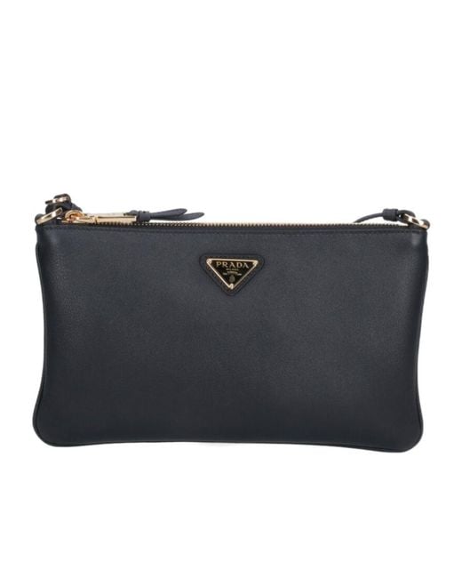 Prada Black Logo Plaque Zipped Shoulder Bag