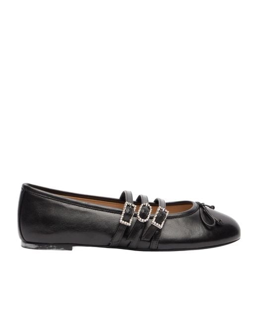 Stuart Weitzman Black Round-Toe Mary Jane Ballet Flats