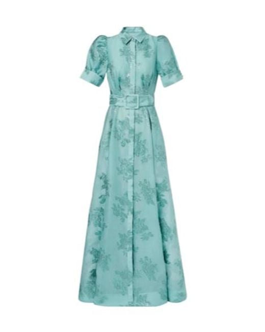 Rebecca Vallance Green Benette Belted Brocade Shirt Dress