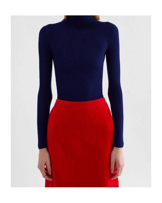 Jil Sander Blue Lightweight Wool High-Neck Sweater