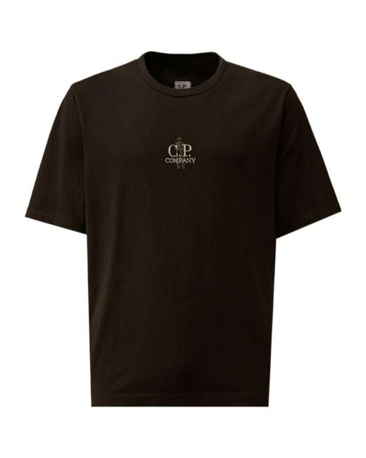 C P Company Black Logo Printed Crewneck T-Shirt for men