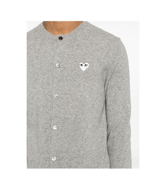 Comme des Garçons Gray Comme Des Garçons Play Logo Patch Knitted Cardigan for men