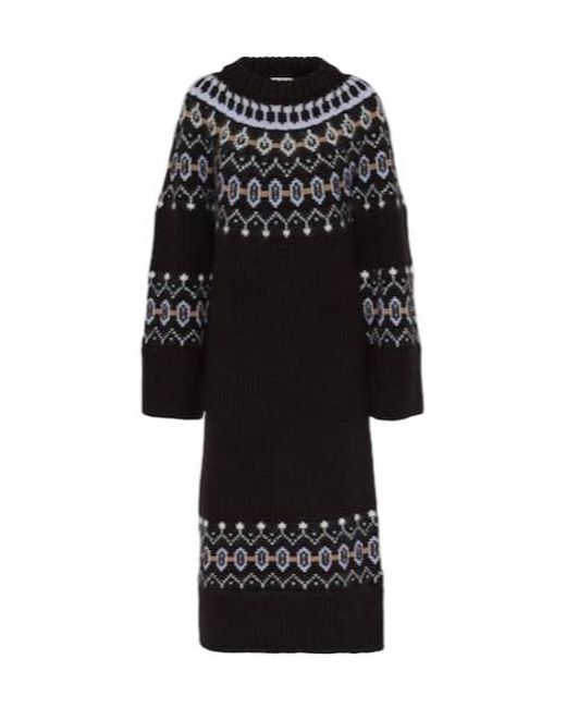 Khaite Black Rivka Fair Isle Cashmere-Blend Midi Dress