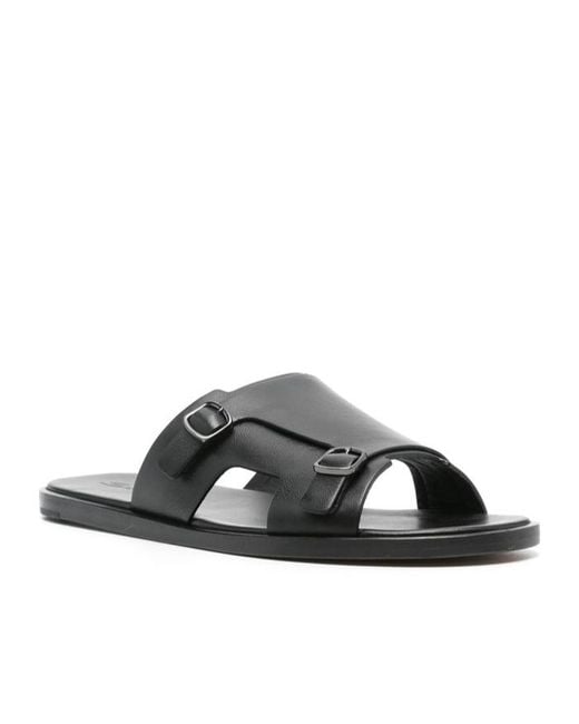 Santoni Black Buckle Sandals for men