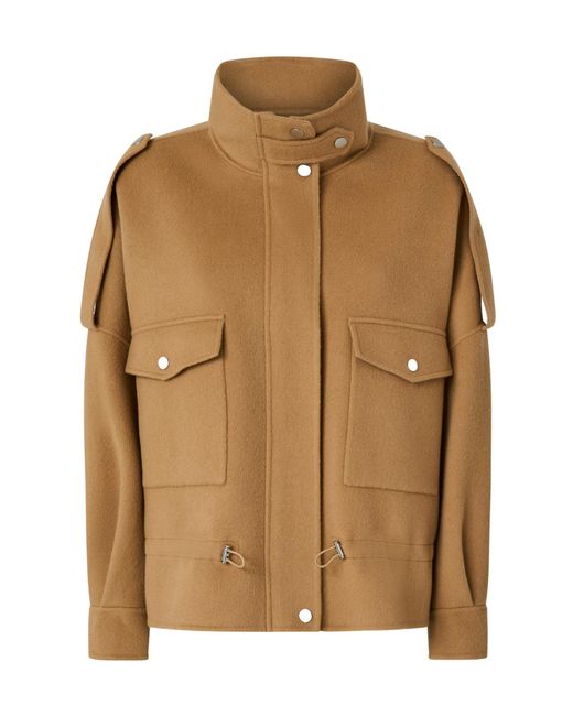 Pinko Brown High-Neck Drawstring Hem Jacket