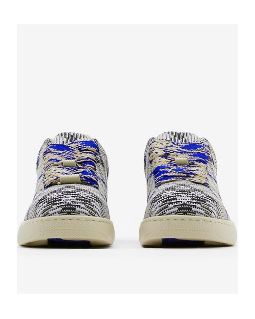 Burberry Blue Box Checked Lace-Up Sneakers for men