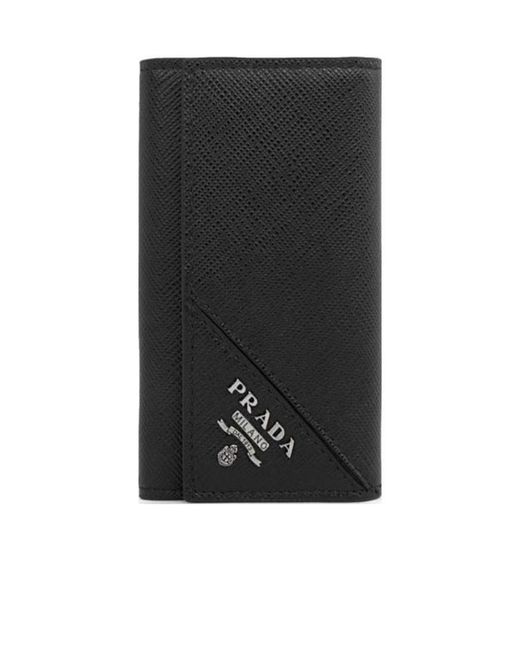 Prada Black Saffiano Leather Keychain for men