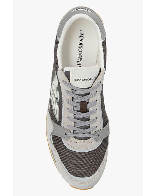 Emporio Armani Gray Panelled Low-Top Sneakers for men
