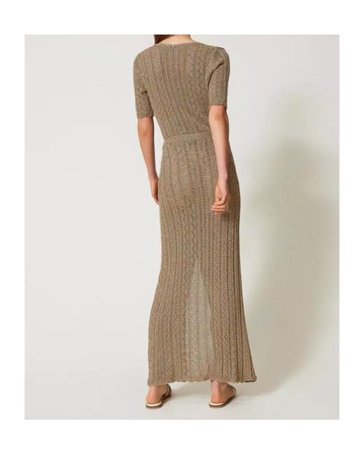 Twinset Natural Lurex Knit Long Skirt