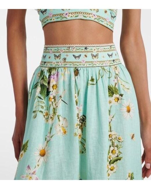 Camilla Green Floral Tiered Linen Maxi Skirt