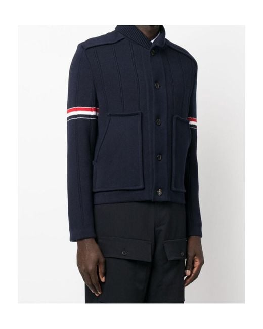 Thom Browne Blue Rwb Striped Shirt Jacket for men