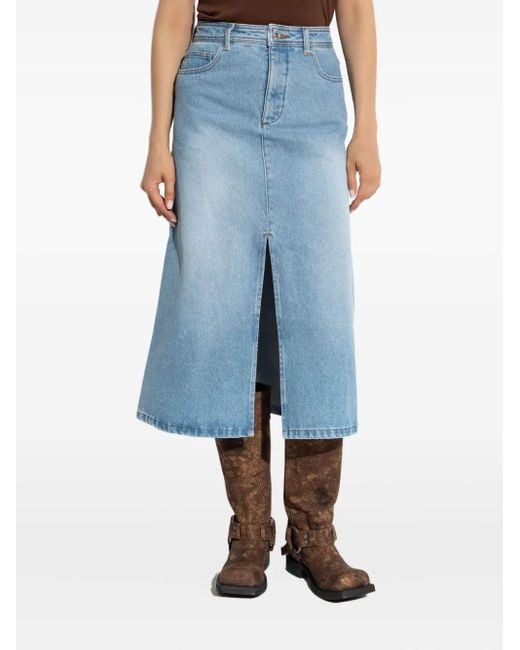 A.P.C. Blue Front Slit Denim Skirt