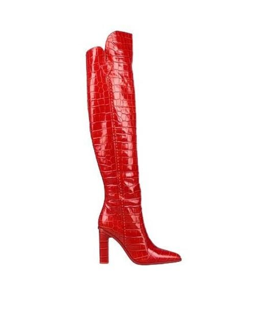 Max Mara Red Solid Color Leather Tall Boots