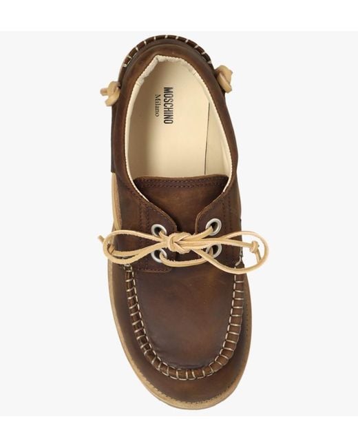 Moschino Brown Whipstitch Lug-Sole Boat Shoes for men