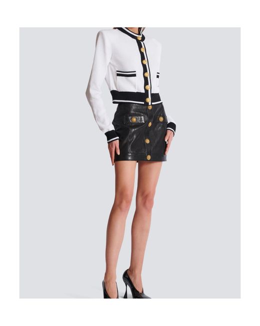 Balmain White Signature Button-Detail Cardigan