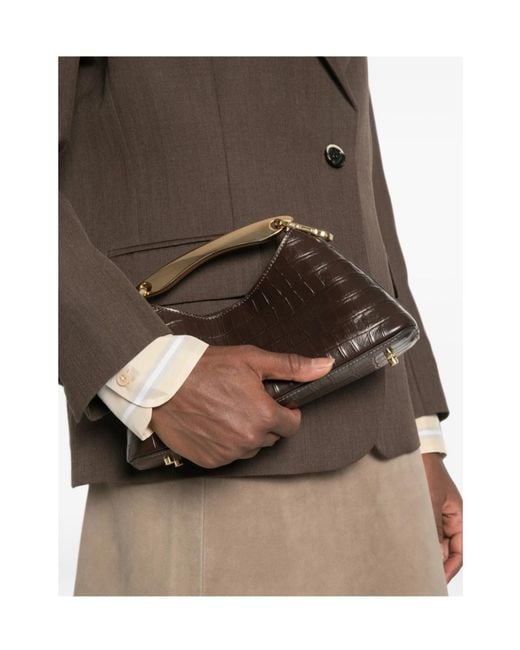 Elleme Brown Elleme Mini Boomerang Croc-Effect Leather Tote Bag