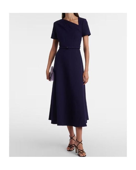 Roland Mouret Blue Asymmetric Belted Crêpe Midi Dress