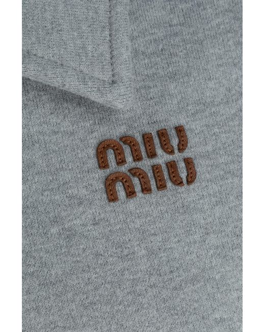 Miu Miu Blue Long-Sleeved Cropped Polo Shirt