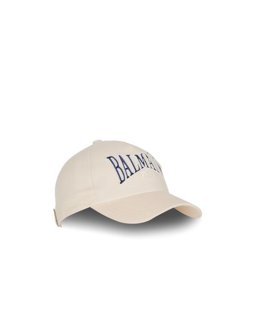 Balmain White Logo Embroidered Curved Brim Cap for men