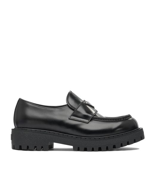 Prada Black Logo Plaque Slip-On Loafers for men