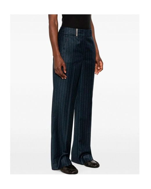 Peserico Blue Pinstripe-Pattern Trousers