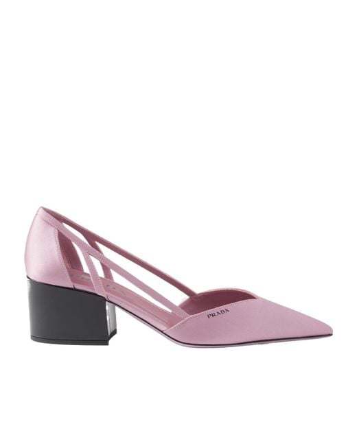 Prada Pink Logo Printed Pointed Toe Slingback Pumps