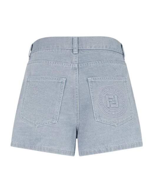 Fendi Blue Ff Embossed Denim Shorts