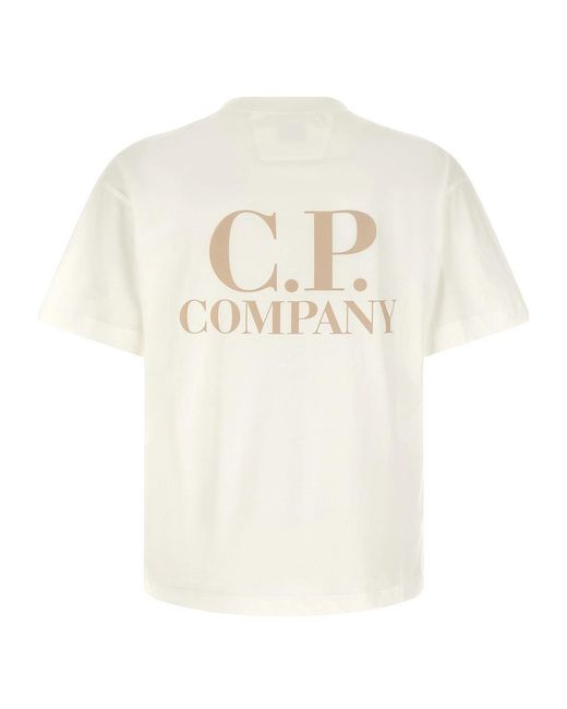 C P Company White Logo Crew Neck T-Shirt for men