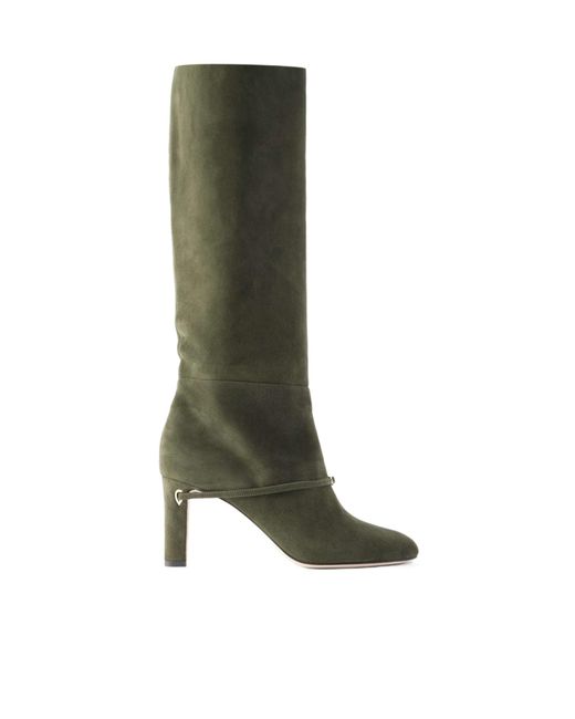 JENNIFER CHAMANDI Green Buckled Suede Knee Boots