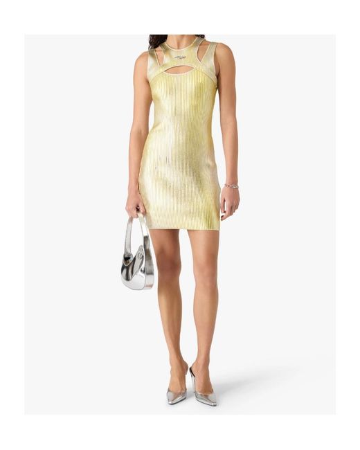 Casablanca Yellow Cut-Out Foil-Printed Mini Dress