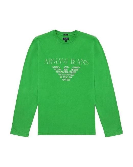 Armani Jeans Green T-Shirt With Round Neck And Long Sleeves for men