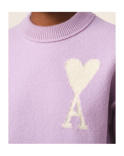 AMI Purple Ami De Coeur Crewneck Knitted Jumper for men