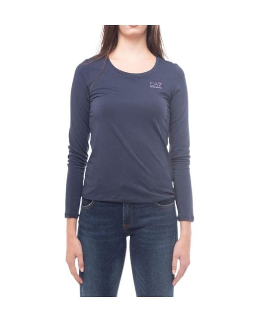 EA7 Blue T-Shirt With Round Neck And Long Sleeves
