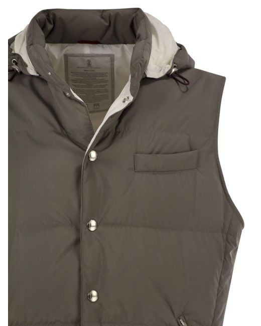 Brunello Cucinelli Gray Padded Hooded Gilet for men