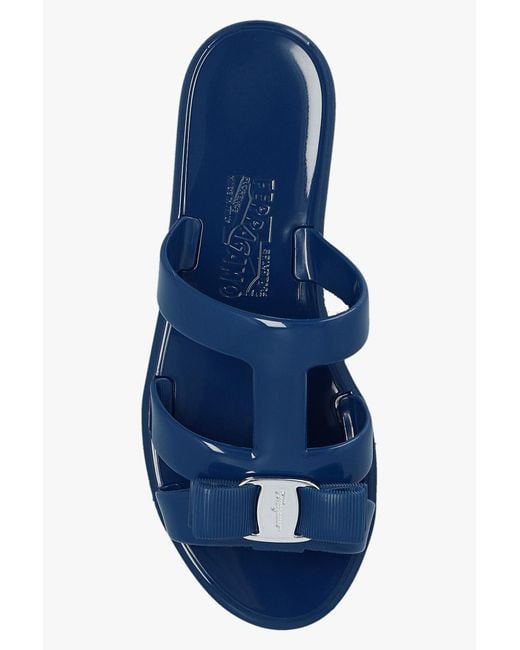 Ferragamo Blue Logo Slippers