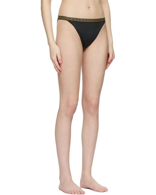 Versace Black Greca Trim Bikini Bottoms