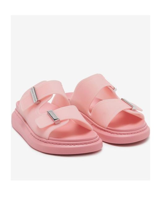 McQueen Pink Hybrid Double Buckled Slides