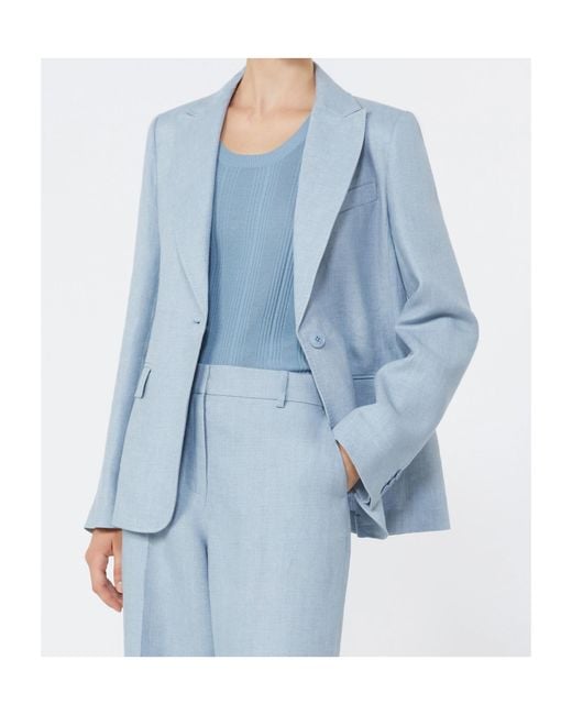 Weekend by Maxmara Blue Single-Breasted Linen Blazer